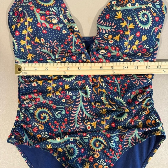 Nicole Miller One Piece Swimsuit S Blue Floral Sweetheart Adjustable Ruched NEW - Picture 14 of 15